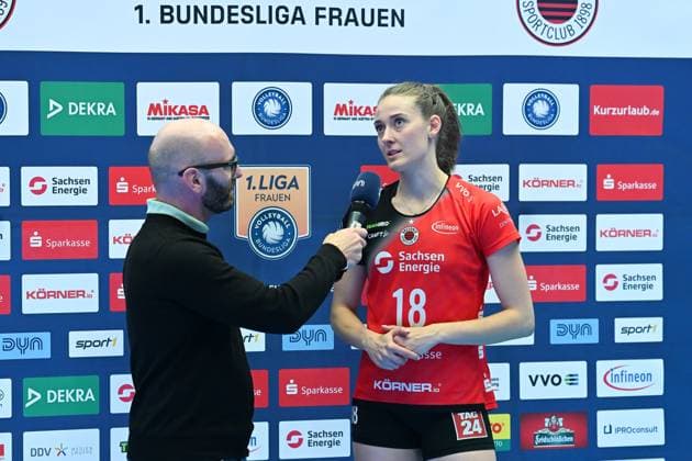 Sarah Straube Dresdner SC, 18 Dresdner SC vs SSC Palmberg Schwerin, 1 Volleyball Bundesliga Women, Season 2024 2025, 23 04 2025 Dresdner SC vs SSC Palmberg Schwerin, 1 Volleyball Bundesliga Women, Season 2024 2025, 23 04 2025 Dresden Copyright: xEibner-Pressefoto xHoepnerx EP_PHR