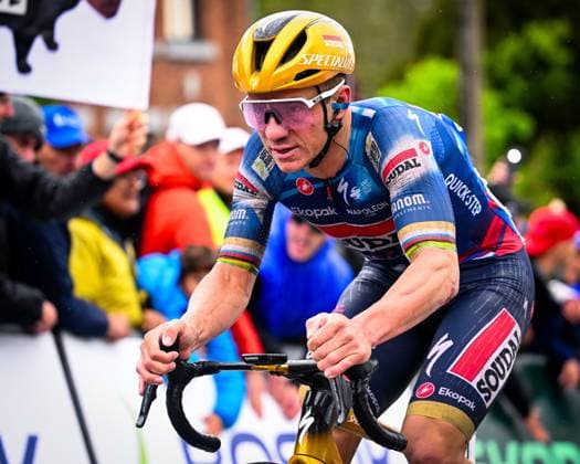 La Fleche Wallonne 2025 cycling race HUY, BELGIUM - APRIL 23 : Evenepoel Remco (BEL) of Soudal Quick-Step during the Men Elite UCI 1.Pro 89th A.S.O. La Fleche Wallonne cycling race with start in Ciney and finish in Huy (205,2 km) on April 23, 2025 in Huy, Belgium, 23 04 2025 ( Motordriver Guy De Vuyst &  Copyright: xTomasxSiskx