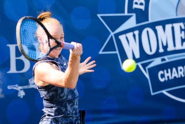 April 23, 2025, Charlottesville, Virginia, United States: Maria Kozyreva of Russia in her first round match in the Boar s Head Resort Womens Open ITF tennis tournament in Charlottesville Virginia. She lost to L. Davis. Charlottesville United States - ZUMAl132 20250423_zap_l132_014 Copyright: xChristopherxLevyx