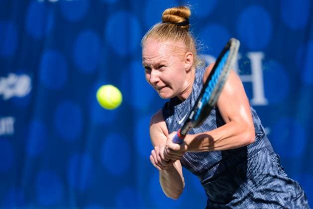 April 23, 2025, Charlottesville, Virginia, United States: Maria Kozyreva of Russia in her first round match in the Boar s Head Resort Womens Open ITF tennis tournament in Charlottesville Virginia. She lost to L. Davis. Charlottesville United States - ZUMAl132 20250423_zap_l132_022 Copyright: xChristopherxLevyx