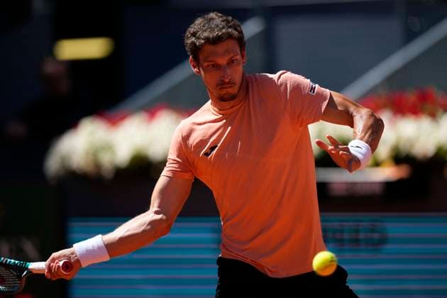 April 23, 2025, Madrid, Madrid, SPAIN: Pablo Carreno of Spain in action against Nuno Borges of Portugal during the Mutua Madrid Open 2025, ATP, Tennis Herren Masters 1000 and WTA, Tennis Damen 1000, tennis tournament celebrated at Caja Magica on April 23, 2025 in Madrid, Spain. Madrid SPAIN - ZUMAOpen 20250423_zaa_a181_129 Copyright: xOscarxJ.xBarrosox