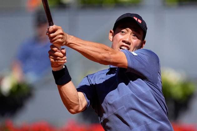 April 24, 2025, Madrid, Madrid, Spain: Kei Nishikori of Japan in action against Aleksandar Vukic of Australia during the Mutua Madrid Open 2025, ATP, Tennis Herren Masters 1000 and WTA, Tennis Damen 1000 tennis tournament, celebrated at Caja Magica on April 24, 2025 in Madrid, Spain. Madrid Spain - ZUMAa181 20250424_zaa_a181_015 Copyright: xOscarxJ.xBarrosox