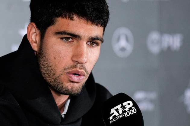 April 24, 2025, Madrid, Madrid, Spain: Carlos Alcaraz of Spain attends his press conference, PK, Pressekonferenz during the Mutua Madrid Open 2025, ATP, Tennis Herren Masters 1000 and WTA, Tennis Damen 1000 tennis tournament, celebrated at Caja Magica on April 24, 2025 in Madrid, Spain. Madrid Spain - ZUMAa181 20250424_zaa_a181_030 Copyright: xOscarxJ.xBarrosox
