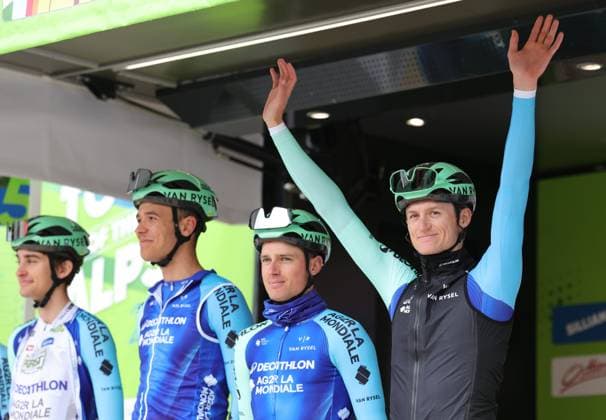Tour des Alpes 2025 - UCI Cycling Race Tour of the Alps Pierre Teyssot MAXPPP ; Tour des Alpes 2025 - UCI Cycling Race Tour of the Alps. Sillian, Austria on April 24, 2025. Stage 4, 162.7 km from Sillian to Obertilliach. Felix Gall (AUT) Decathlon AG2R Team with mates Pierre Teyssot Maxppp Sillian Sillian Tyrol Austria  Copyright: xMAXPPPxPierrexTeyssotx TEP64299 0814041634st