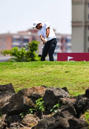 (250424) -- HAIKOU, April 24, 2025 -- Wu Ashun of China hits his tee shot during the round 1 at the Hainan Classic golf tournament of the DP World Tour in Haikou, south China s Hainan Province, April 24, 2025. ) (SP)CHINA-HAIKOU-GOLF-DP WORLD TOUR-HAINAN CLASSIC-ROUND 1 (CN) YangxGuanyu 