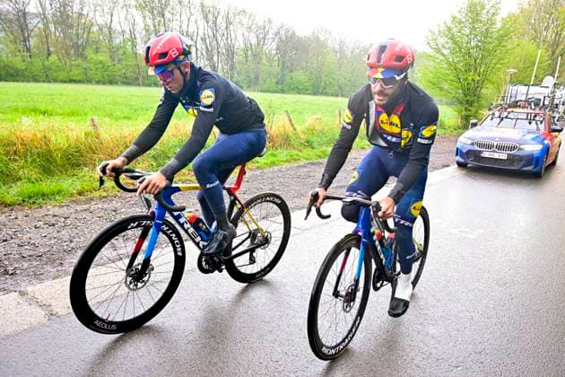 Liege Bastogne Liege 2025 Training 24 04 2025 Liege, Belgium - April 24 : Nys Thibau (BEL) of Lidl - Trek during a training session prior to the 111 edition of Liege Bastogne Liege a cycling race of 252 kms with start in Liege and finish in Liege on April 24, 2025 in Liege, Belgium, 24 04 2025 ( Motordriver Guy De Vuyst - Liege Belgium  Copyright: xSesx