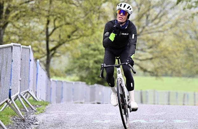 Dutch Milan Vader of Q36.5 Pro Cycling Team pictured in action during a training and track reconnaissance session, on the Cote de la Redoute , in Remouchamps, Aywaille, ahead of the Liege-Bastogne-Liege one day cycling race, Thursday 24 April 2025. ERICxLALMAND  x121750714x