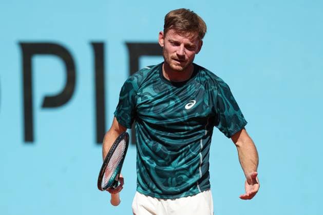 April 24, 2025, Madrid, Madrid, Spain: David Goffin of Belgium gestures against Alexandre Muller of France during the Mutua Madrid Open 2025, ATP, Tennis Herren Masters 1000 and WTA, Tennis Damen 1000 tennis tournament, celebrated at Caja Magica on April 24, 2025 in Madrid, Spain. Madrid Spain - ZUMAa181 20250424_zaa_a181_175 Copyright: xIrinaxR.xHipolitox