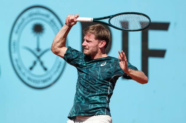 April 24, 2025, Madrid, Madrid, Spain: David Goffin of Belgium in action against Alexandre Muller of France during the Mutua Madrid Open 2025, ATP, Tennis Herren Masters 1000 and WTA, Tennis Damen 1000 tennis tournament, celebrated at Caja Magica on April 24, 2025 in Madrid, Spain. Madrid Spain - ZUMAa181 20250424_zaa_a181_181 Copyright: xIrinaxR.xHipolitox