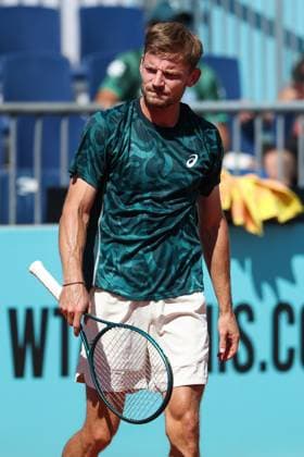 April 24, 2025, Madrid, Madrid, Spain: David Goffin of Belgium gestures against Alexandre Muller of France during the Mutua Madrid Open 2025, ATP, Tennis Herren Masters 1000 and WTA, Tennis Damen 1000 tennis tournament, celebrated at Caja Magica on April 24, 2025 in Madrid, Spain. Madrid Spain - ZUMAa181 20250424_zaa_a181_185 Copyright: xIrinaxR.xHipolitox