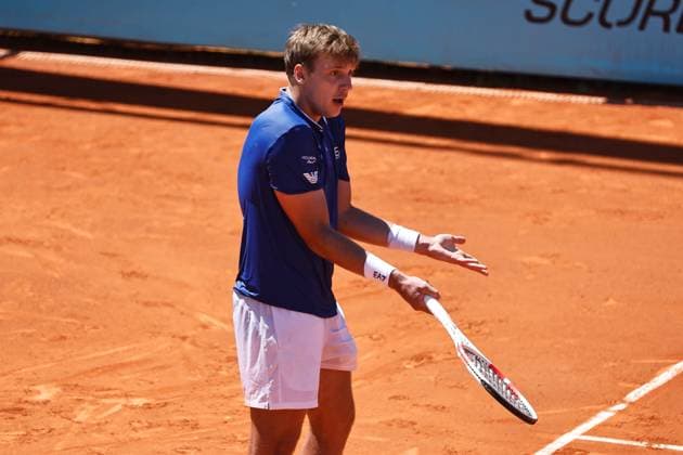 Hamad Medjedovic (SRB), APRIL 24, 2025 - Tennis : Hamad Medjedovic regret after miss point during singles round of 128 match against Tomas Martin Etcheverry on the ATP, Tennis Herren tour Masters 1000 tournaments Mutua Madrid Open tennis tournament at the Caja Magica in Madrid, Spain. Noxthirdxpartyxsales  (288547377)