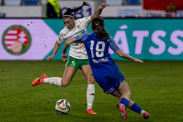 Simple Hungarian Women s CUP Final 2025 Dora Sule of ETO FC Gyor competes for the ball during the match at the Simple Hungarian Women CUP Final 2025 at New Hidegkuti Nandor Stadium in Budapest, Hungary, on April 24, 2025. Budapest Hungary  Copyright: xRobertxSzaniszlox originalFilename:szaniszlo-notitle250424_npXel.jpg
