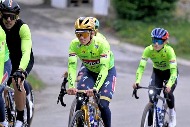 Liege Bastogne Liege 2025 Training 24 04 2025 Liege, Belgium - April 24 : Evenepoel Remco (BEL) of Soudal - Quick Step pictured during a training session prior to the 111 edition of Liege Bastogne Liege a cycling race of 252 kms with start in Liege and finish in Liege on April 24, 2025 in Liege, Belgium, 24 04 2025 ( Motordriver Guy De Vuyst - Liege Belgium  Copyright: xSesx