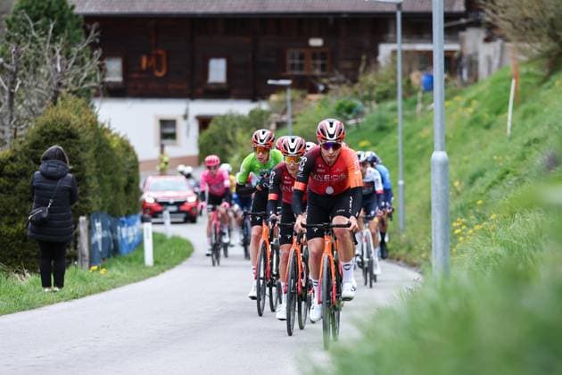 CYCLING - Tour of the Alps 2025 LIENZ,AUSTRIA,25.APR.25 - CYCLING - Tour of the Alps, stage 5, Lienz - Lienz. Image shows Kim Heiduk, Andrew August and Thymen Arensman (NED Ineos Grenadiers).  GEPAxpictures xDavidxGeieregger