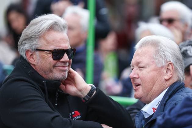 CYCLING - Tour of the Alps 2025 LIENZ,AUSTRIA,25.APR.25 - CYCLING - Tour of the Alps, stage 5, Lienz - Lienz. Image shows director Thomas Pupp (Tour of Austria) and president Harald Mayer (OERV).  GEPAxpictures xDavidxGeieregger