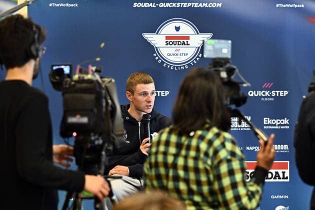 Belgian Remco Evenepoel of Soudal Quick-Step pictured during a press conference, PK, Pressekonferenz of cycling teams Soudal Quick-Step and AG Insurance Soudal, ahead of this Sunday s Liege-Bastogne-Liege one day cycling race, Friday 25 April 2025, in Chaudfontaine. ERICxLALMAND  x121819451x