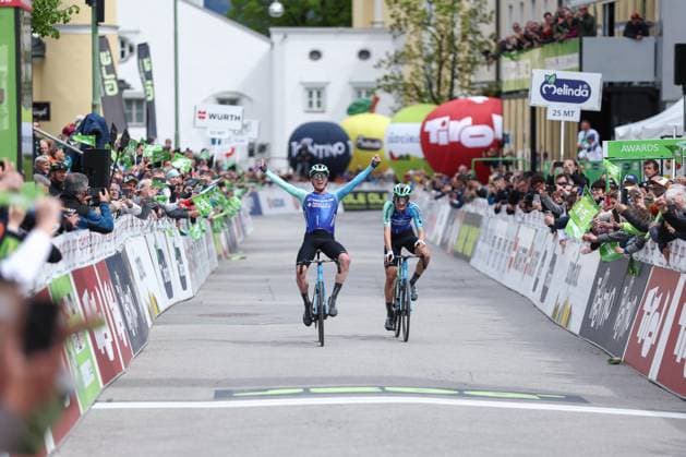CYCLING - Tour of the Alps 2025 LIENZ,AUSTRIA,25.APR.25 - CYCLING - Tour of the Alps, stage 5, Lienz - Lienz. Image shows Nicolas Prodhomme and Paul Seixas (FRA Decathlon AG2R la Mondiale).  GEPAxpictures xDavidxGeieregger