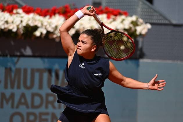 Mutua Madrid Open Women - Spain Jasmine Paolini (ITA) during her first round match at the Mutua Madrid Open in Madrid, Spain, on April, 25, 2025. Photo by Corinne Dubreuil ABACAPRESS.COM Madrid Spain  Copyright: xDubreuilxCorinne ABACAx