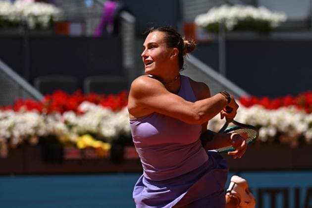 Mutua Madrid Open Women - Spain Aryna Sabalenka (RUS) during her first round match at the Mutua Madrid Open in Madrid, Spain, on April, 25, 2025. Photo by Corinne Dubreuil ABACAPRESS.COM Madrid Spain  Copyright: xDubreuilxCorinne ABACAx