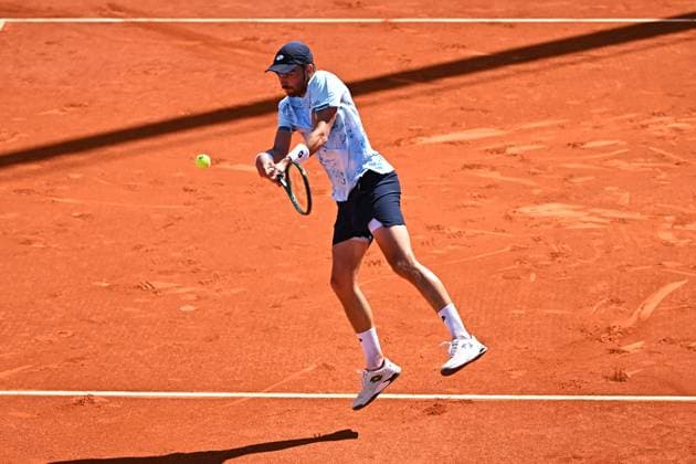 Mutua Madrid Open Men - Spain Benjamin Bonzi (FRA) during his second round match at the Mutua Madrid Open in Madrid, Spain, on April, 25, 2025. Photo by Corinne Dubreuil ABACAPRESS.COM Madrid Spain  Copyright: xDubreuilxCorinne ABACAx