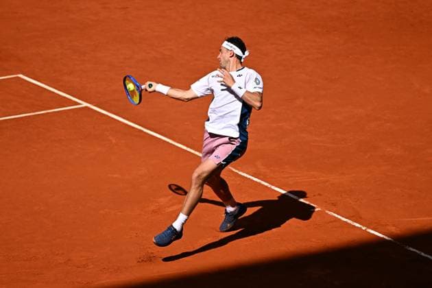 Mutua Madrid Open Men - Spain Casper Ruud (NOR) during his first round match at the Mutua Madrid Open in Madrid, Spain, on April, 25, 2025. Photo by Corinne Dubreuil ABACAPRESS.COM Madrid Spain  Copyright: xDubreuilxCorinne ABACAx