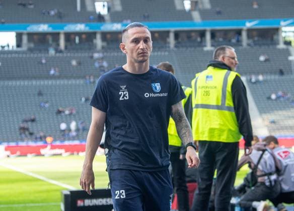 Soccer, Men, Season 2024 2025, 2 Bundesliga 31 Matchday , Hertha BSC 1 FC Magdeburg, Baris Atik 1 FC Magdeburg , 25 04 2025, Copyright: xSebastianxRäppold MatthiasxKochx