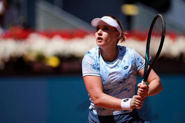 April 25, 2025, Madrid, Madrid, Spain: Anna Blinkova of Russia in action against Aryna Sabalenka of Belarus during the Mutua Madrid Open 2025, ATP, Tennis Herren Masters 1000 and WTA, Tennis Damen 1000 tennis tournament, celebrated at Caja Magica on April 25, 2025 in Madrid, Spain. Madrid Spain - ZUMAa181 20250425_zaa_a181_130 Copyright: xOscarxJ.xBarrosox