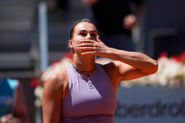 April 25, 2025, Madrid, Madrid, Spain: Aryna Sabalenka of Belarus reacts after winning against Anna Blinkova of Russia during the Mutua Madrid Open 2025, ATP, Tennis Herren Masters 1000 and WTA, Tennis Damen 1000 tennis tournament, celebrated at Caja Magica on April 25, 2025 in Madrid, Spain. Madrid Spain - ZUMAa181 20250425_zaa_a181_143 Copyright: xOscarxJ.xBarrosox