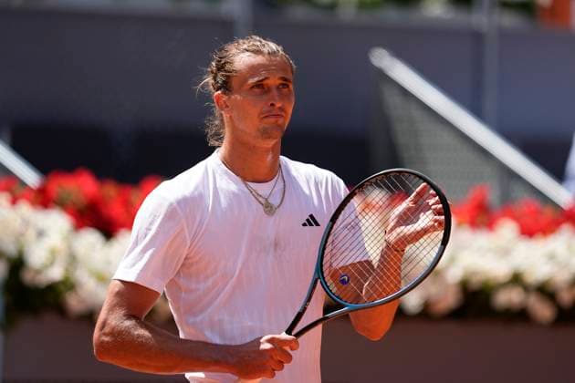 April 25, 2025, Madrid, Madrid, Spain: Alexander Zverev of Germany reacts after winning against Roberto Bautista Agut of Spain during the Mutua Madrid Open 2025, ATP, Tennis Herren Masters 1000 and WTA, Tennis Damen 1000 tennis tournament, celebrated at Caja Magica on April 25, 2025 in Madrid, Spain. Madrid Spain - ZUMAa181 20250425_zaa_a181_161 Copyright: xOscarxJ.xBarrosox