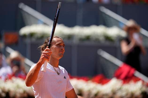 April 25, 2025, Madrid, Madrid, Spain: Alexander Zverev of Germany reacts after winning against Roberto Bautista Agut of Spain during the Mutua Madrid Open 2025, ATP, Tennis Herren Masters 1000 and WTA, Tennis Damen 1000 tennis tournament, celebrated at Caja Magica on April 25, 2025 in Madrid, Spain. Madrid Spain - ZUMAa181 20250425_zaa_a181_162 Copyright: xOscarxJ.xBarrosox