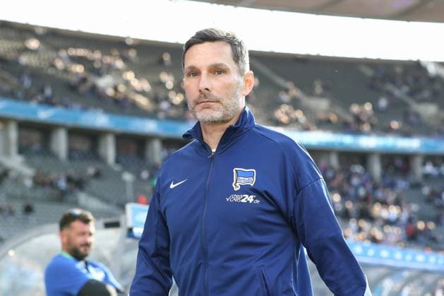 25 04 2025, xtgx, Soccer 2 Bundesliga, Hertha BSC Berlin 1 FC Magdeburg emspor, v l Stefan Leitl Hertha, Trainer DFL DFB REGULATIONS PROHIBIT ANY USE OF PHOTOGRAPHS as IMAGE SEQUENCES and or QUASI VIDEO Berlin