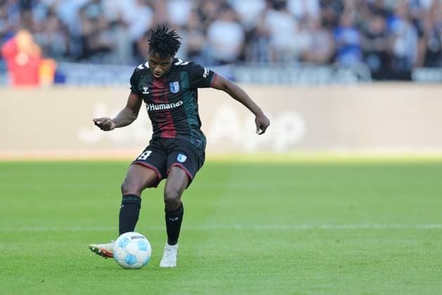 2 Soccer Bundesliga, Hertha BSC 1 FC Magdeburg cropped image, single image Lubambo Musonda Magdeburg 19 , during the match in the 2 Soccer Bundesliga, Hertha BSC 1 FC Magdeburg in Berlin, Olympiastadion, on 25 04 2025 DFB regulations prohibit any use of photographs as image sequences and or quasi video Copyright: xBEAUTIFULxSPORTS Frankex