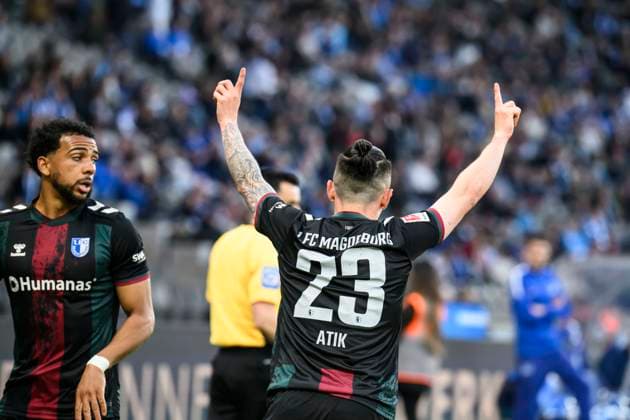 in the picture from l Baris Atik 1 FC Magdeburg, 23 , GER, Berlin, Football, Hertha BSC vs 1 FC Magdeburg, DFB, Bundesliga, Season 2024 2025, DFB DFL REGULATIONS PROHIBIT ANY USE OF PHOTOGRAPHS AS IMAGE SEQUENCES AND OR QUASI VIDEO, 25 04 2025 Copyright: HMBxMedia UwexKoch