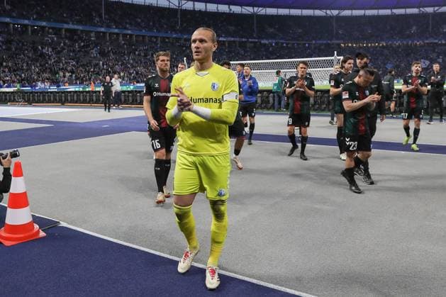 25 04 2025, xtgx, Soccer 2 Bundesliga, Hertha BSC Berlin 1 FC Magdeburg emspor, v l Dominik Reimann Magdeburg, 1 DFL DFB REGULATIONS PROHIBIT ANY USE OF PHOTOGRAPHS as IMAGE SEQUENCES and or QUASI VIDEO Berlin