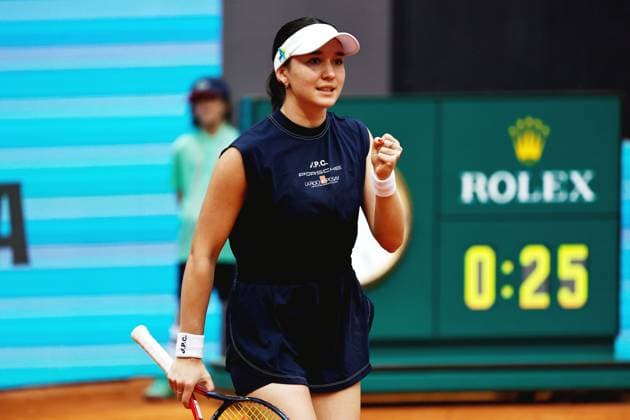 Eva Lys (GER), APRIL 25, 2025 - Tennis : Eva Lys celebrate after point during singles round of 64 match against Jessica Pegula on the WTA, Tennis Damen tour 1000 tournaments Mutua Madrid Open tennis tournament at the Caja Magica in Madrid, Spain. Noxthirdxpartyxsales  (288643265)