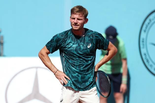 April 24, 2025, Madrid, Madrid, Spain: David Goffin of Belgium gestures against Alexandre Muller of France during the Mutua Madrid Open 2025, ATP, Tennis Herren Masters 1000 and WTA, Tennis Damen 1000 tennis tournament, celebrated at Caja Magica on April 24, 2025 in Madrid, Spain. Madrid Spain - ZUMAa181 20250424_zaa_a181_558 Copyright: xIrinaxR.xHipolitox