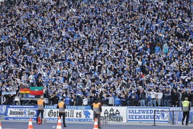 Fans, 1 FC Magdeburg, Germany, Berlin, Olympiastadion, Football, Men, Season 2024 2025, 2 Bundesliga 31 Matchday , Hertha BSC 1 FC Magdeburg