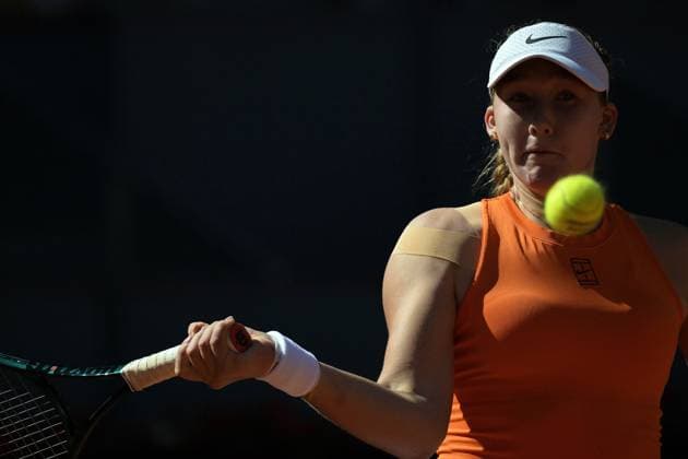 April 26, 2025, Madrid, Madrid, Spain: MIRRA ANDRo°YEVA of Russia during her match against MAGDALENA FRECH of Poland on Day Six of the Mutua Madrid Open at La Caja Magica. Madrid Spain - ZUMAd308 20250426_zsp_d308_004 Copyright: xJuanxCarlosxLucasx