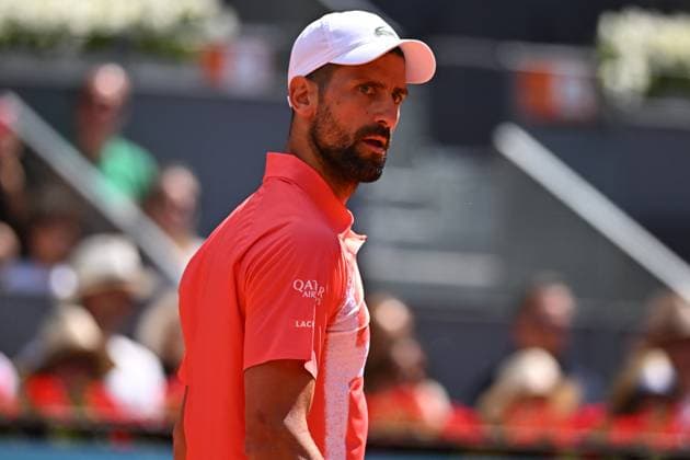 Mutua Madrid Open - Men s First Round Novak Djokovic (SRB) during his first round match at the Mutua Madrid Open in Madrid , Spain, on April, 26, 2025. Photo by Corinne Dubreuil ABACAPRESS.COM Madrid Spain  Copyright: xDubreuilxCorinne ABACAx