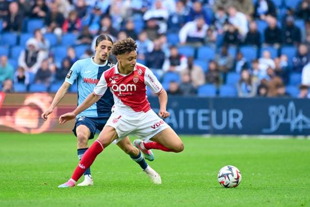FOOTBALL : Le Havre vs Monaco - Ligue 1 - 26 04 2025 Eliesse Ben Seghir ( 7 - Monaco ) and Kechta Yassine ( 8 - Le Havre ) during the Ligue 1 match between Havre AC and AS Monaco at Stade Oceane on April 26, 2025 in Le Havre, France. ( Photo by Dante Badano PsnewZ ) - Le HavreFrance  Copyright: xDantexBadanox