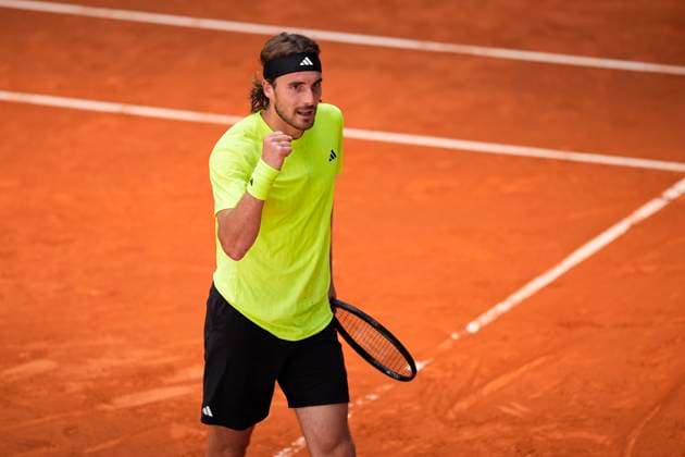 April 26, 2025, Madrid, Madrid, Spain: Stefanos Tsitsipas of Greece reacts against Jan-Lennard Struff of Germany during the Mutua Madrid Open 2025, ATP, Tennis Herren Masters 1000 and WTA, Tennis Damen 1000 tennis tournament, celebrated at Caja Magica on April 26, 2025 in Madrid, Spain. Madrid Spain - ZUMAa181 20250426_zaa_a181_120 Copyright: xOscarxJ.xBarrosox