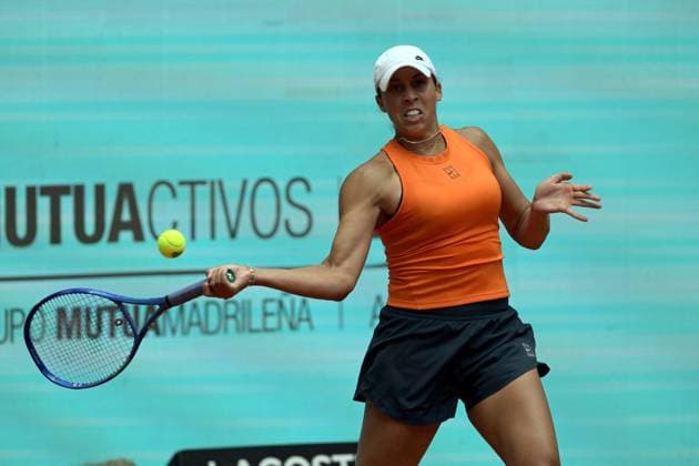 April 26, 2025, Madrid, Madrid, Spain: MADISON KEYS of USA during her match against ANNA KALoÂNSKOYA of Russia on Day Six of the Mutua Madrid Open at La Caja Magica. Keys Wins 7-5, 7-6. Madrid Spain - ZUMAd308 20250426_zsp_d308_032 Copyright: xJuanxCarlosxLucasx