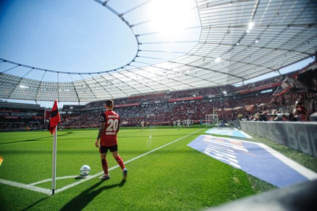 LEVERKUSEN, GERMANY - 26 APRIL, 2025: Alejandro Grimaldo - The Bundesliga match Bayer 04 Leverkusen vs FC Augsburg at BayArena.  Copyright: xVITALIIxKLIUIEVx