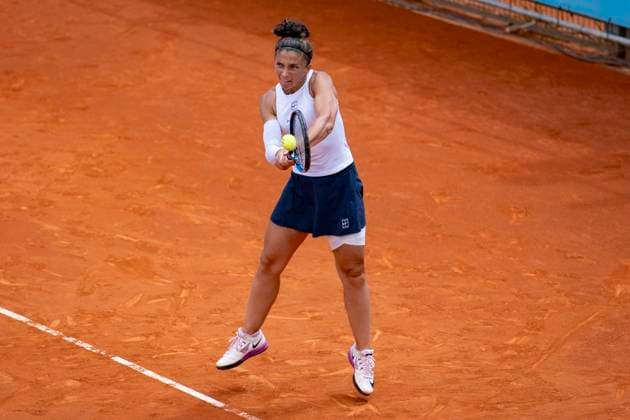 Mutua Madrid Open 2025 Sara Errani of Italy is in action during the women s doubles match with her teammate Jasmine Paolini against Giuliana Olmos of Mexico and Hao-Ching Chan of Chinese Taipei during the Mutua Madrid Open 2025 tournament celebrated at La Caja Magica on April 26, 2025 in Madrid, Spain. Madrid La Caja Magica Madrid Spain Copyright: xAlbertoxGardinx AGardin_20250426_Mutua_Madrid_Open_0672