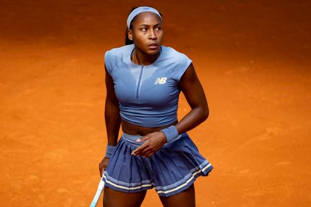 Mutua Madrid Open 2025 Coco Gauff of USA looks on against Ann Li of USA in the third round during the Mutua Madrid Open 2025 tournament celebrated at La Caja Magica on April 26, 2025 in Madrid, Spain. Madrid La Caja Magica Madrid Spain Copyright: xAlbertoxGardinx AGardin_20250426_Mutua_Madrid_Open_0726