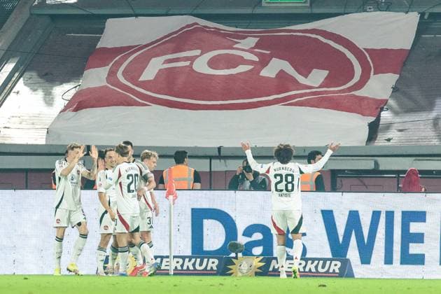 2 Soccer Bundesliga Fortuna Düsseldorf 1895 1 FC Nürnberg 26 04 2025 Cheering for 0 3 by Julian Justvan 1 FC Nürnberg, 10 2 Soccer Bundesliga, Fortuna Düsseldorf 1895 1 FC Nürnberg, Düsseldorf, Merkur Spiel Arena on 26 04 2025 DFL REGULATIONS PROHIBIT ANY USE OF PHOTOGRAPHS AS IMAGE SEQUENCES AND OR QUASI VIDEO Copyright: xBEAUTIFULxSPORTS Wunderlx