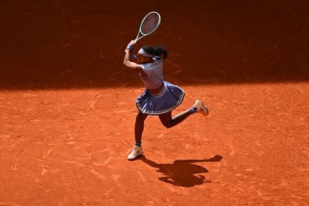 Mutua Madrid Open - Womens Second Round Coco Gauff (USA) during her second round match at the Mutua Madrid Open in Madrid , Spain, on April, 26, 2025. Photo by Corinne Dubreuil ABACAPRESS.COM Madrid Spain  Copyright: xDubreuilxCorinne ABACAx