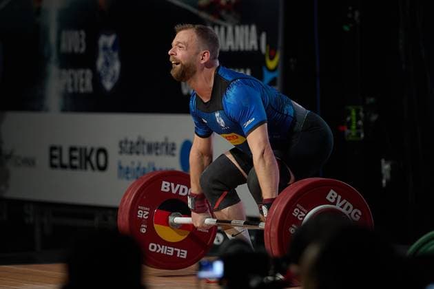 Simon Brandhuber AV 03 Speyer in the clean and jerk GER, German Team Weightlifting Championship, German Weightlifting League Final, German Team Championship, 1 Bundesliga, 2024 2025 season, 26 04 2025 GER, German Team Weightlifting Championship, German Team Weightlifting League Final, German Team Championship, 1 Bundesliga, 2024 2025 season, 26 04 2025 Heidelberg Copyright: xEibner-Pressefoto GeraldxOelze-dexStoppanyx EP_ODS