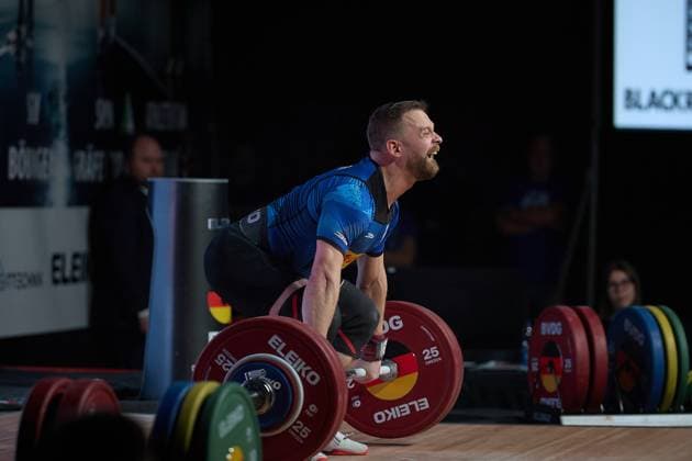 Simon Brandhuber AV 03 Speyer in the clean and jerk GER, German Team Weightlifting Championship, German Weightlifting League Final, German Team Championship, 1 Bundesliga, 2024 2025 season, 26 04 2025 GER, German Team Weightlifting Championship, German Team Weightlifting League Final, German Team Championship, 1 Bundesliga, 2024 2025 season, 26 04 2025 Heidelberg Copyright: xEibner-Pressefoto GeraldxOelze-dexStoppanyx EP_ODS