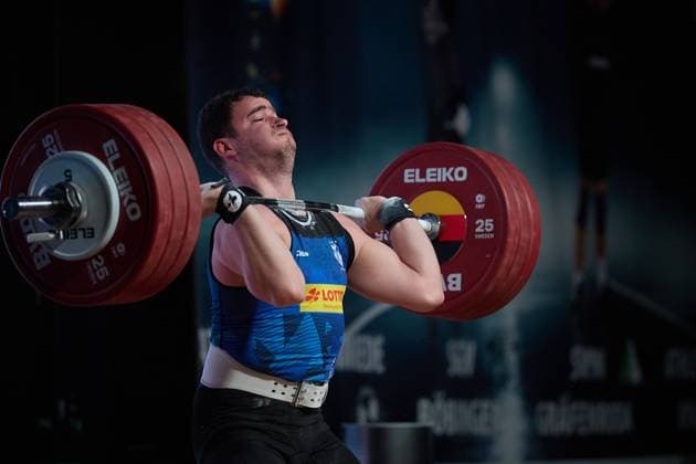 Marin Robu AV 03 Speyer Stossen GER, German Team Weightlifting Championships, German Weightlifting League Final, German Team Championships, 1 Bundesliga, 2024 2025 season, 26 04 2025 GER, German Team Weightlifting Championships, German Weightlifting League Final, German Team Championships, 1 Bundesliga, 2024 2025 season, 26 04 2025 Heidelberg Copyright: xEibner-Pressefoto GeraldxOelze-dexStoppanyx EP_ODS